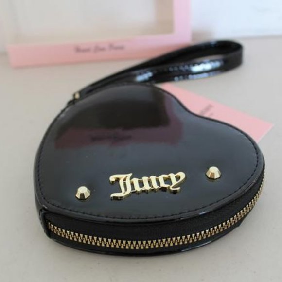 Juicy Couture Handbags - Juicy Couture Heart Shaped Coin Purse Wristlet Black New